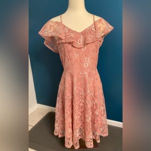 Pink Lace Off the Shoulder Short Dress